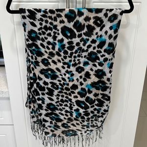 Scarf, black, blue leopard print woman’s scarf, Nicole Marciano